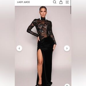 NWT Black Velvet with Sequence and Lace Long Sleeve Dress